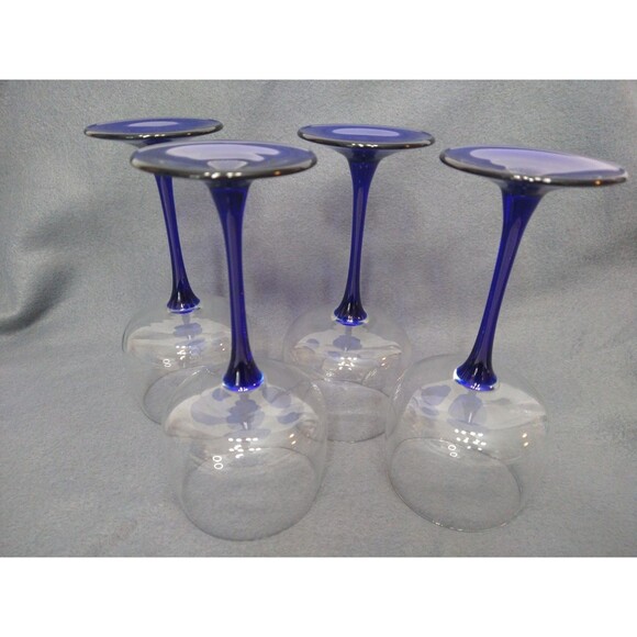 Set of 4 Hock Wine Glass Blue Stem Arcoroc France Luminarc Collectable Barware - Picture 12 of 13